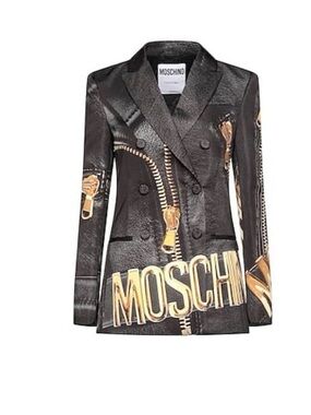 Moschino Black Blazer with Gold Zipper Graphic